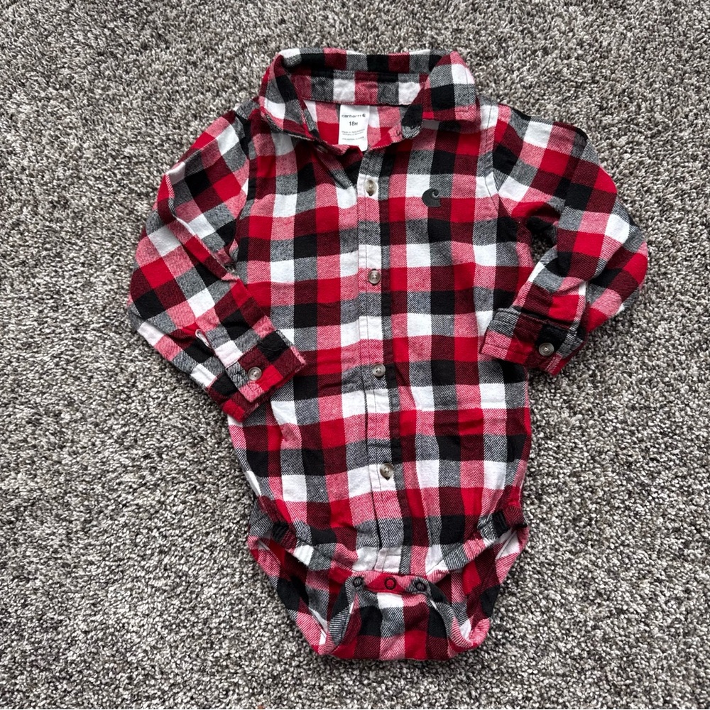 Carhartt Red and Black Plaid Baby Onesie